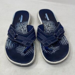 Cloudsteppers Clarks 25506 Womens Navy/White Breeze Sea Casual Flip Flop Sandals